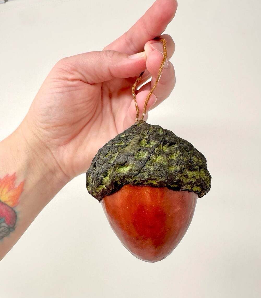 MCM Vintage Wooden Acorn Ornament Hand Turned & Carved Fall Decor MCM Solid Wood